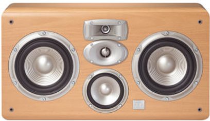 JBL LC2 beige centerkanal med 2 basenheder, 1 diskanthøjttaler og 2 bassportåbninger, set forfra