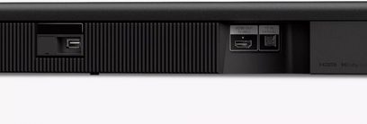 Sony HT-S400, bagsidevisning, synlige stik: HDMI OUT, TV IN optisk, USB-port, tekstureret overflade, Dolby Audio-logo