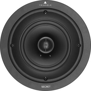 Inbouwluidspreker Triangle Secret, vooraanzicht, matte zwarte grill, centrale tweeter, 4 zichtbare bevestigingsschroeven