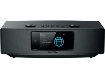 Kenwood CR-ST900S svart nettradio, front med sentral skjerm og to sidehøyttalere