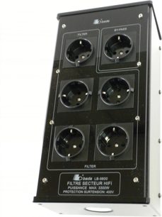 Filtro de red HiFi Bada LB-5600, 6 tomas, protección contra sobretensiones de 3500W, negro, vista frontal