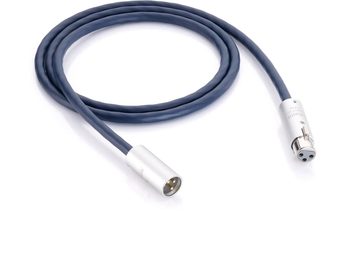 Analoge XLR-audiokabel Inakustik Connect 212 Audio 1,5 m, donkerblauwe PVC-mantel met zilveren metalen cilindrische 3-pins mannelijke en vrouwelijke connectors, bovenaanzicht