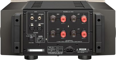 Интегриран стерео усилвател Accuphase A-48S, задна гледна точка, входни и изходни конектори, терминали за високоговорители, XLR разъеми, превключвател