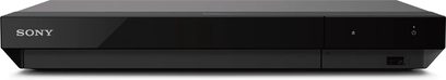 4K Blu-ray-spiller Sony UBP-X700K svart front med blankt panel, logo til venstre, knapper og USB-port til høyre