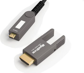 Wyrestorm CAB-HAOC-30-C mørkegrå HDMI-kabel, forgyldte stik, set oppefra og fra siden