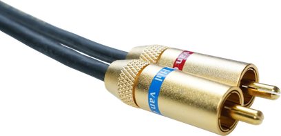 Kabel RCA Van den Hul The D-501 Hybrid czarny z dwoma pozłacanymi złączami audio z czerwonym i niebieskim pierścieniem