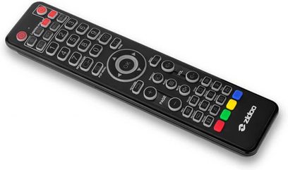 Sort Zidoo-fjernbetjening med numerisk tastatur, farvede navigationstaster og "UHD3000"-inskription, set forfra
