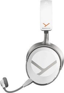 Cuffie da gaming Beyerdynamic bianche e grigie, vista laterale con microfono flessibile cablato