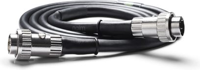 Cable de audio analógico DIN Naim Audio Snaic de 4 pines negro, conectores metálicos, vista de perfil cercana