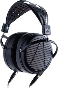 Åbent hi-fi hovedsæt Audeze LCD-MX4 sort, ovale gittrede ørepuder, polstret hovedbøjle, på stativ