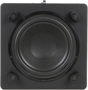 Klipsch SB-3 sort højttaler set forfra, firkantet form, cirkulært sort gitter i midten, 4 synlige skruer i hjørnerne