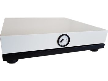 Audio-Dämpfer Franc Audio Accessories Wood Block FAT Platform weiß auf schwarzer Basis mit rundem Frontlogo