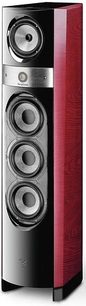 Focal Electra 1037 Be sort og rød gulvhøjttaler, set forfra, med 4 runde højttalere og en diskant