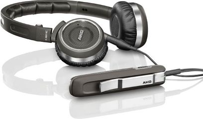 Cuffie aperte AKG K 480 NC nere e argento, con archetto regolabile, padiglioni ovali e microfono integrato, viste frontalmente