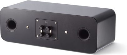Q Acoustics Concept 90 sort lakeret centralhøjttaler, set forfra, med afrundet rektangulær form, 2 synlige højttalere