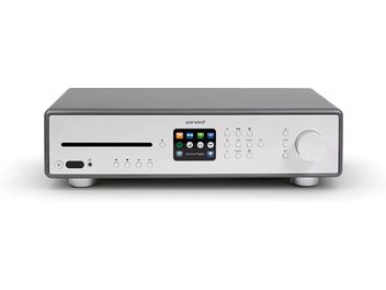 Sonoro Maestro mat grafit - sølv audiosystem - frontpanel med farvedisplay, knapper og cd-afspiller, set forfra
