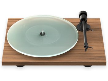 Plattenspieler Hi-Fi Pro-Ject T1 EVO Phono Nussbaum mit transparentem Glasteller, schwarzem Tonarm und Holzsockel