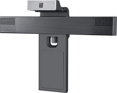 Caméra Skype Samsung STC1100 noire, vue de face, avec objectif, microphone et support de fixation sur écran TV