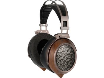 Barna és fekete Sendy Audio Egret hi-fi fejhallgató mintás, áttört rácsokkal és dupla fejpánttal, párnázott pánttal
