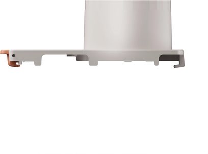 Replacement lens for XGIMI projector, side view, gray cylindrical structure, copper L-shaped element on the left