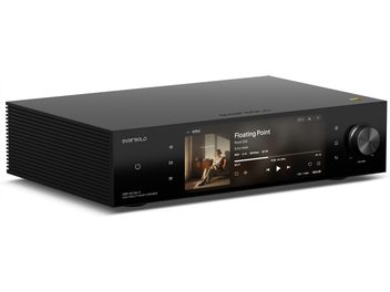 Síťový audio přehrávač EverSolo DMP-A8 Gen 2 černý, pohled ze tří čtvrtin, barevný dotykový displej a ovladač hlasitosti