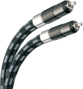 To 0,75 m Real Cable CA Reflex RCA-lydkabler med sort flettet kappe og sølvbelagte RCA-stik