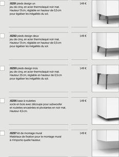 Designben i varmforzinket mat sort stål, højdejusterbare med 0,5 cm for at udligne ujævnheder i gulvet, højde 13 til 23 cm