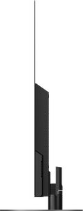 Panasonic TX-65LZ1500E-fladskærms-tv, set fra siden, flad skærm, sort ramme og fod, lodret rektangulær form