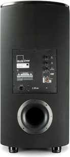 SVS PC-2000 baskabin i sort askefinish, set forfra, cylindrisk, rund højttaler, bagpanel med kontrolknapper