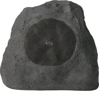 Russound 5R82mk2-W udendørshøjttaler i granitfinish, formet som en grå sten med cirkulært frontgitter