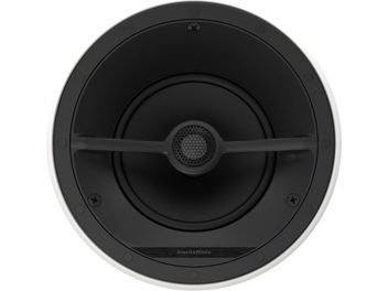 Diffusore da incasso Bowers & Wilkins CCM7.5 S2, vista frontale, griglia circolare nera con tweeter centrale, 8 punti di fissaggio perimetrali