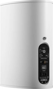 Premium draadloze verbonden luidspreker 301 Wireless Gen2 wit, achteraanzicht, zwart bedieningspaneel met knoppen en poorten