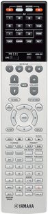 Yamaha RX-A3060 titan fjernkontroll med numeriske taster, navigasjons- og kontrollknapper for hjemmekino-forsterker, forfra