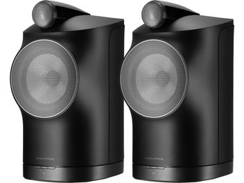 Diffusori wireless connessi Bowers & Wilkins Formation Duo neri, vista frontale, due diffusori identici uno accanto all'altro