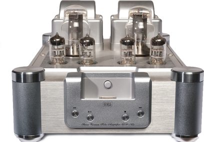 Shanling STP-10 stereo rørforstærker, børstet sølvfarvet metalkabinet, 4 rør, 2 toroidale transformatorer