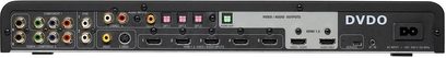 DVDO EDGE grøn home cinema-forstærker, bagside, analog og digital audio/video-tilslutning, kontroller og display