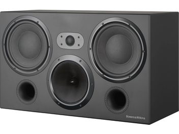 Bowers & Wilkins CT7.3 fekete home cinema hangfal, előlről nézve, 3 kör alakú hangszóróval, 2 basszus reflex porttal