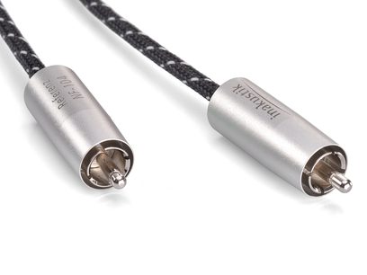 Inakustik Reference NF-104 Micro AIR 1m sølvfarvede metalkablet RCA-lydkabler, cylindriske stik, sort flettet kappe
