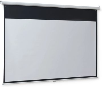 Schermo di proiezione manuale Projeo EasyPull HD 77 bianco con bordi neri, vista frontale leggermente angolata
