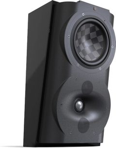 Baghøjttaler med effekt eller bipolær Perlisten S4s, perspektivvisning, sort kabinet, cirkulær hovedhøjttaler, to diskanter