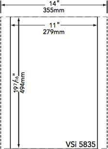Teknisk tegning af en Boston Acoustics VSi 5835 lofthøjttaler set fra siden med mål i millimeter