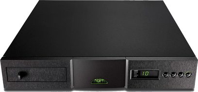 Naim Audio CDX2 Schwarz CD-Player, Frontansicht, mit gebürstetem Aluminium-Gehäuse, grüner Anzeige und CD-Schublade