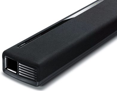 Yamaha YAS-306 sort soundbar, tæt forfra, aflang rektangulær form, sort gitter på forsiden