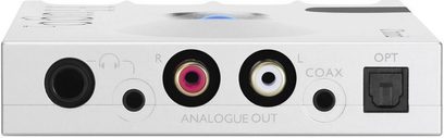 Tragbarer Audio-Wandler Chord Electronics Hugo 2 silber, Rückseite mit analogen und optischen Audioanschlüssen, USB-Anschluss
