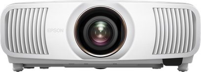 Epson EB-QB1000 wit, vooraanzicht, rechthoekige behuizing, centrale lens, zijroosters, zichtbare voetjes