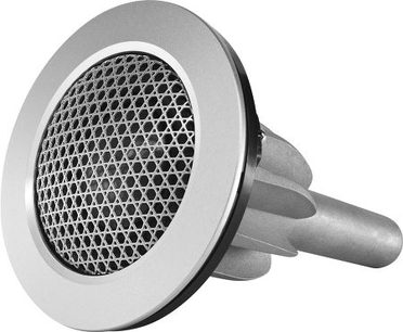 Bowers & Wilkins HTM72 S2 sort lakeret centralhøjttaler, tæt forfra, cirkulær metalrist, sort lakeret kabinet