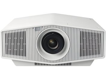 Sony VPL-XW5000ES witte videoprojecteur, vooraanzicht, rechthoekige behuizing met rooster en centrale ronde lens, op witte achtergrond