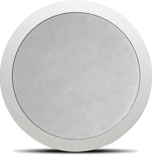 Focal Electra IC 1002 indbygningshøjttaler, set forfra, rund hvid gitterperforation med små huller jævnt fordelt