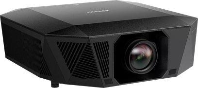 Epson EH-QL7000 negro, vista en ángulo, carcasa rectangular, superficie lisa, lente central, rejillas laterales