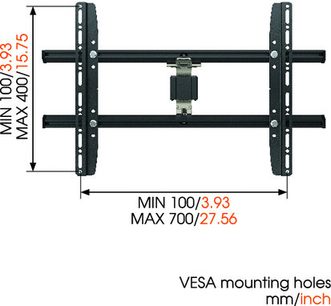 Vogel's Wall 1345 sort metalvægsmontering til fladskærm, frontvisning, minimumsmål 100/3,93 og maksimumsmål 700/27,56 mm/tommer